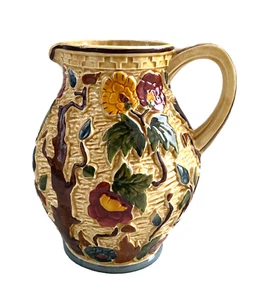 Indian Tree Majolica Pottery Pitcher by H.J. Wood Staffordshire, UK - 8" Tall - Picture 1 of 10