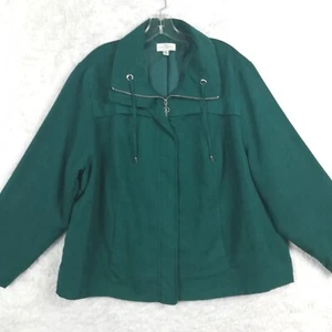 Chaqueta Studio Works para mujer imitación gamuza verde ligera cremallera completa plus 3X - Imagen 1 de 11
