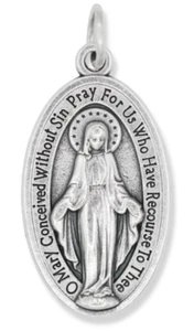 Miraculous Medal 1 1/8" Silver Oxidized Made in Italy - Picture 1 of 4