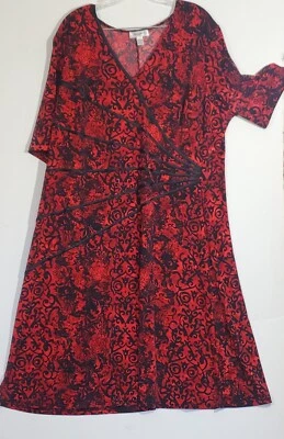 Dressbarn Red Black V-Neck Short Sleeve Dress 20 - Image 1 of 4