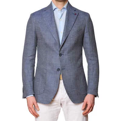SARTORIA PARTENOPEA Blue Linen-Cotton Unlined Jacket EU 54 NEW US 44 Current Mod - Image 1 of 4