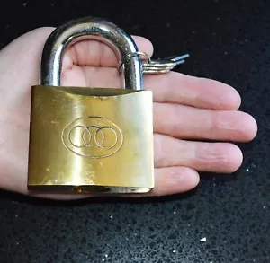 Solid Brass Tri-Circle Padlock With 3 x Keys - 63mm / 2-1/2" - Picture 1 of 2