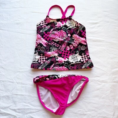 Girls Pink & Black OP Tankini Set With Love & Peace Graphics size S (6/6x) - Image 1 of 4
