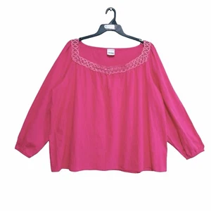 Lane Bryant Vintage Bluse Oberteil Damen Gr. XL Rosa Langarm Loose Fit Häkelausschnitt - Bild 1 von 9