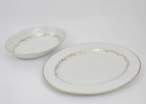 Royal Doulton “Citadel” 13 ½” Platter & 9 ½” Serving Bowl White w/Gold Leaves - Picture 1 of 8