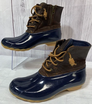 Bota Sperry TopSider para mujer impermeable marrón tobillo pato azul marino goma talla 8 Foto 1 de 4