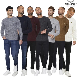 Threadbare Mens Crew Neck Cable Knit Jumper Long Sleeve Knitted Sweater