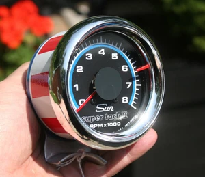 Sun Super Tach II Blueline 8K 8000 RPM Vintage Tachometer Stars & Stripes - #623 - Picture 1 of 18
