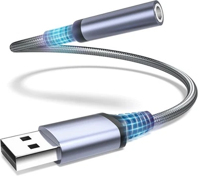 Adaptador de audio USB a conector de 3,5 mm, cable auxiliar tarjeta de sonido estéreo externa,...  Foto 1 de 4