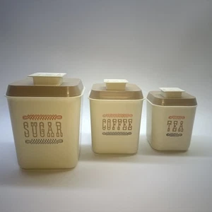 Lustro Ware Nesting Cannister Set MCM 1960s VTG Turquoise Tan & White Plastic - Picture 1 of 10