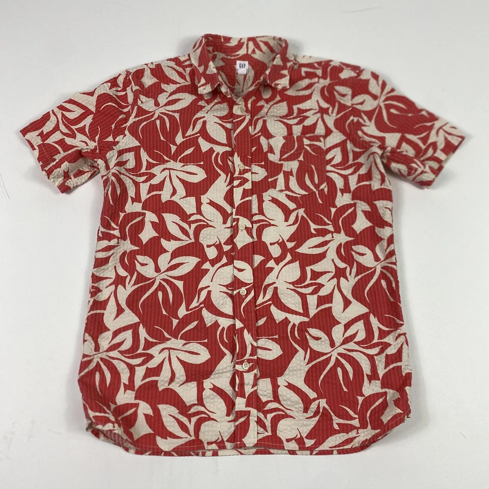 Gap Kids Shirt Boys Large Red Hawaiian Aloha Seersucker Short Sleeve Button - Image 1 of 4