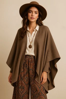 April Morin Womens Brown Classic Tailor Shawl size OS New Bohemian Western - Image 1 of 4