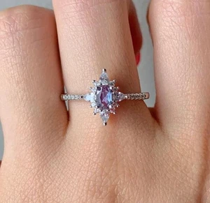 Anillo de compromiso de alejandrita en plata 925 chapada en oro rosa piedra de nacimiento de junio - Imagen 1 de 5