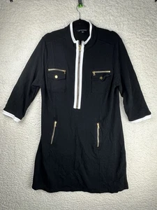 Boston Proper 3/4 Arm Kleid schwarz/weiß Gr. XL Baumwolle Strand V-Ausschnitt Reißverschluss - Bild 1 von 9