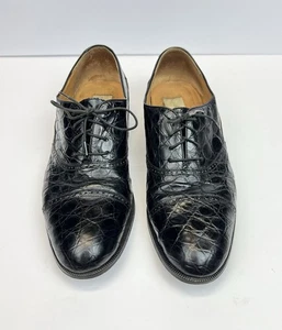 Mezlan Atherton Shoes Mens 8.5M Black Leather Genuine Crocodile Oxford Vintage - Picture 1 of 9