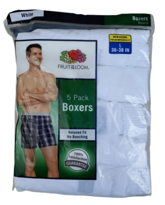 NOS - Men Fruit of the Loom Boxers L 36/38 White Relaxed Fit Tagless 5 Pack (M5) - Image 1 of 2