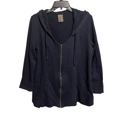 XCVI Sweater Womens XL Navy Zip Up Hoodie Lagenlook Terry Pockets Handkerchief - Image 1 of 4