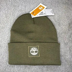 $42 Timberland Beanie Mens Green Embroidered Logo Folded Cuff Knitted Hat NEW - Picture 1 of 5