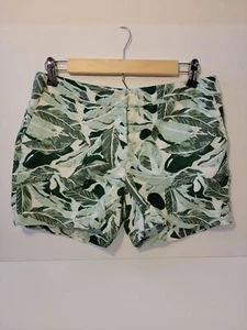 Saint Tropez West Tropical Linen Cotton Shorts Green Palm Leaf Print Size 4 - Picture 1 of 11