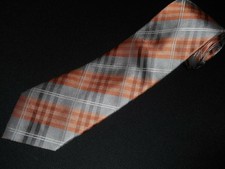 Countess Mara Tie Orange Silver Plaids Silk Woven Jacquard Necktie Luxury NEW