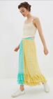 NWT Anthropologie Eva Franco Lynsey Gingham Yellow Teal Green Maxi Skirt Size S!