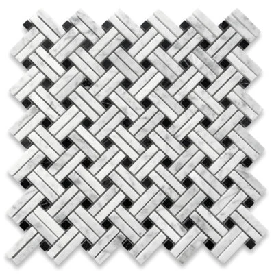 C691XP Carrara Blanco Diagonal Cesta Tejido Estrofa Mármol Mosaico Azulejo Pulido Foto 1 de 4
