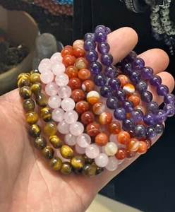 2x Amethyst 2x Carnelian 2x Tiger Eye Bracelets 2x Rose Quartz ( 8 Pieces) All - Picture 1 of 12