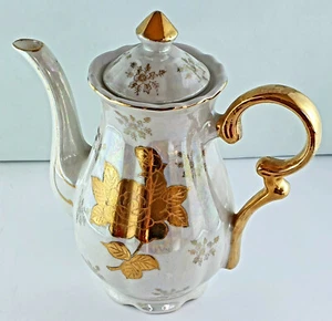 Vintage Handpainted Teapot/Coffee Pot Opal Lustre Gold Rose Gold Gilding - Picture 1 of 9