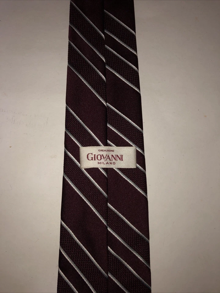Giovanni Creazione Milano Men’s Tie Burgundy Red With White Stripes Authentic  - Image 1 of 4