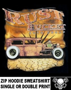 Old School Rust Bucket Auto Hot Rat Street Rod Sedan Skull Zip Hoodie Sweatshirt - Bild 1 von 12