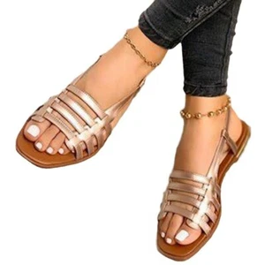 Modische bequeme Damensandalen aus gewebtem Leder mit flacher Unterseite - Picture 1 of 9