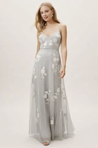 BHLDN Anthropologie $288 Fog Tulle Soutache Floral Bethany Bridesmaid Dress US 0 - Picture 1 of 9