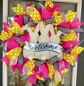 Bunny Butt Welcome Easter Front Door Wreath, Spring Summer Everyday Bright Decor - Picture 1 of 7
