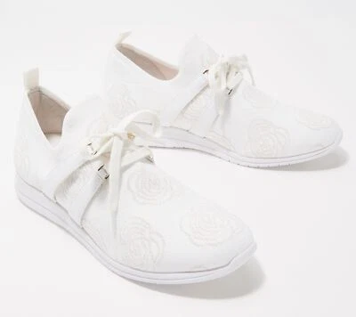 Isaac Mizrahi Live! Floral Stretch Fly Knit Sneaker in White 7 1/2M - Image 1 of 3