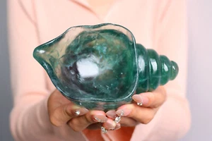 570g Top Natural Fluorite Conch Quartz Skull Crystal Specimen Reiki Healing Gift - Picture 1 of 12