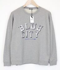 DENHAM Blue City Men Sweatshirt S Grey Melange Crew Neck Jersey Cotton Fleece