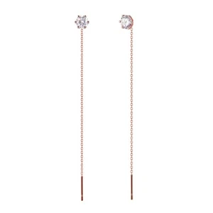 JNK 14K Solid Gold 2color Simple Cubic Long Drop Dangle Threader a Pair Earrings - Picture 1 of 13