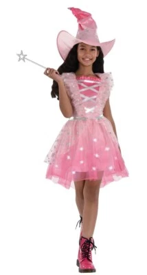 Pink Witch Fairytale Dress Up Halloween Costume Lights Up Medium 8-10 Kids - Image 1 of 4