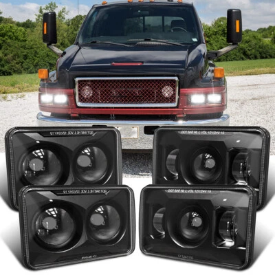 4PCS For GMC C4500 C5500 Topkick Black 4x6" LED Headlights High Low Sealed Beam - Image 1 of 4
