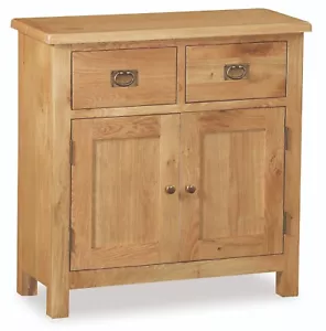 Rustic Oak Mini Sideboard Small Wood Cupboard 2 Doors & 2 Drawers 75cm Cabinet - Picture 1 of 24