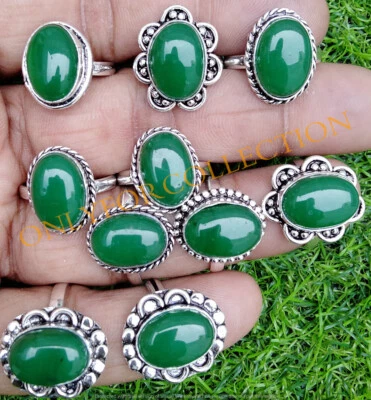Lote de anillos de lujo enchapados en plata de ley 925 piedras preciosas de ónix verde de moda joyas Foto 1 de 3