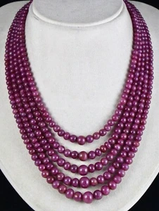 Certified Natural Ruby Beaded Round 5 L 873 Ct Red Gemstone Vintage Necklace - Picture 1 of 9