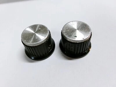 2 VINTAGE BLACK BAKELITE CONTROL KNOBS W/ALUMINUM CAPS 2 - Image 1 of 3