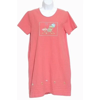 Vestido Jane Ashley Mujer S Playa Coral Melocotón Tropical Algodón Bordado Foto 1 de 4