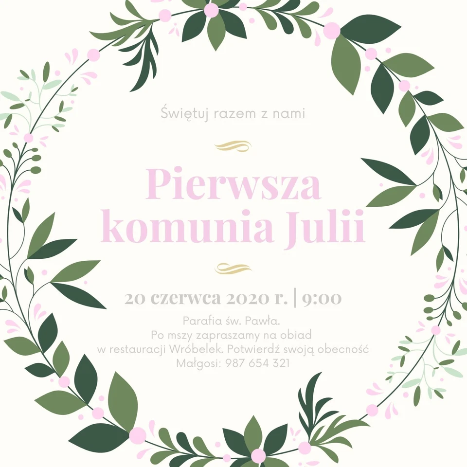 Zaproszenia na Pierwsza komunie Swieta forma elektroniczna/e-zaproszenia - Image 1 of 1