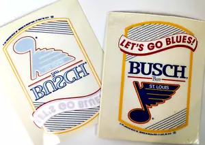 Lote de 2 calcomanías de hockey Busch Beer St Louis Lets Go Blues sin usar nuevas de colección 1991 - Imagen 1 de 5