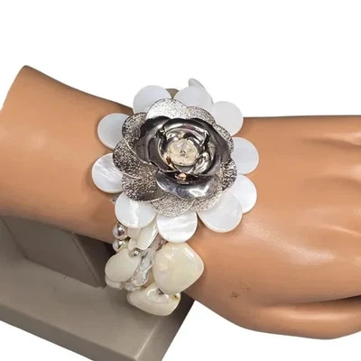Pulsera elástica floral blanca llamativa para mujer nueva sin etiquetas Foto 1 de 4