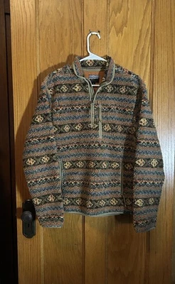 Chaqueta polar J.CREW NORDIC marrón naranja azteca Fair Isle Sherpa 1/4 cremallera - MEDIANA Foto 1 de 4