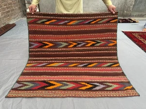 3'9 x 3'9 ft Antique Afghan Hand-Woven Kilim Rug Geometric Oriental Rare Rug - Picture 1 of 11