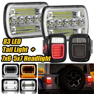 For 87-95 Jeep Wrangler YJ 7x6" LED Headlights DRL+LED Tail Lights Reverse Light - Picture 1 of 12